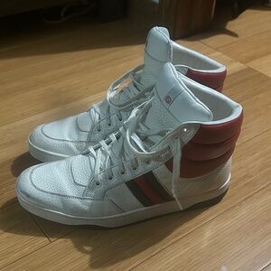 Gucci White and Red High-Top Sneakers